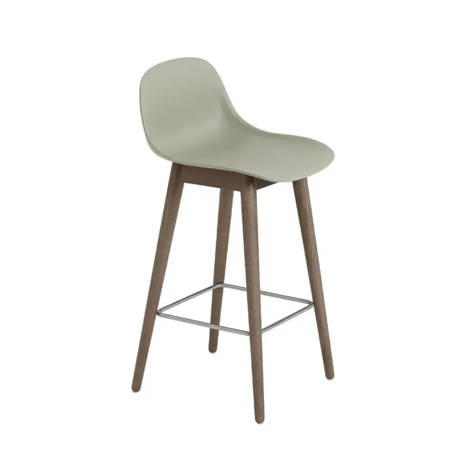 Muuto Bar Stools*Fiber barstool with backrest 65 cm, Dusty -dark brown stained legs Green