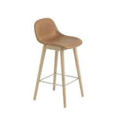 Muuto Bar Stools*Fiber barstool with backrest 75 cm, Leather cognac-oak legs Brown