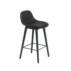 Muuto Bar Stools*Fiber barstool with backrest 75 cm, Leather - legs Black