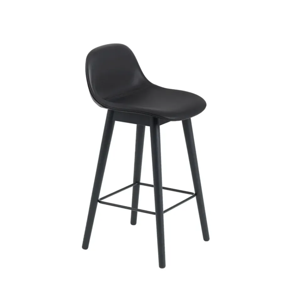 Muuto Bar Stools*Fiber barstool with backrest 75 cm, Leather - legs Black