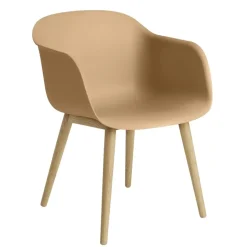Muuto Chairs*Fiber Chair chair with armrest and wooden legs, Ochre-oak Brown