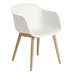 Muuto Chairs*Fiber Chair chair with armrest and wooden legs, Natural -Oak White