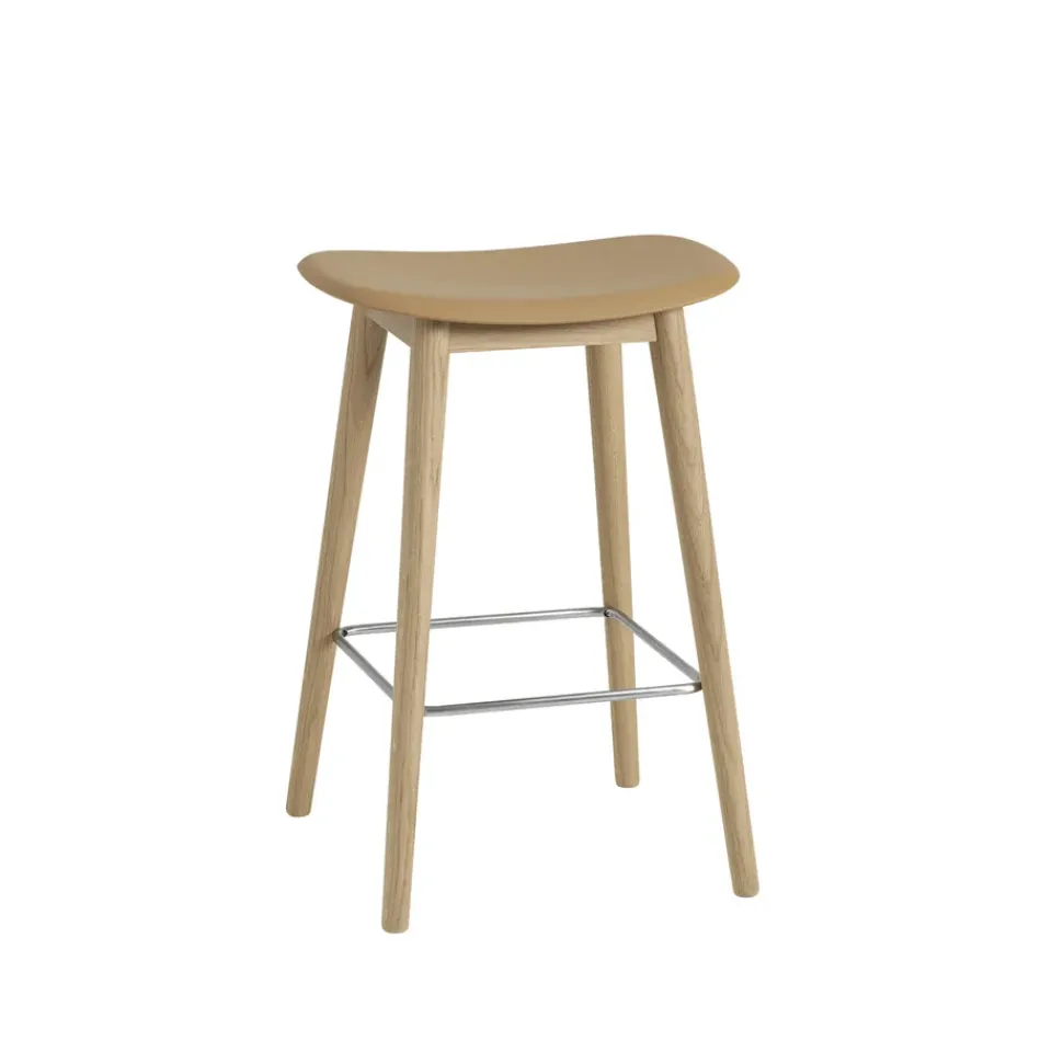 Muuto Bar Stools*Fiber counter stool 65 cm, Ochre, oak legs Yellow