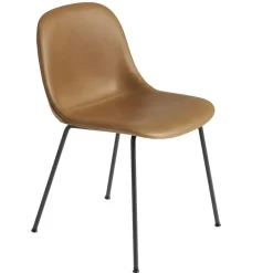 Muuto Chairs*Fiber Side Chair with metal legs, Refine leather cognac-Black BrownBlack