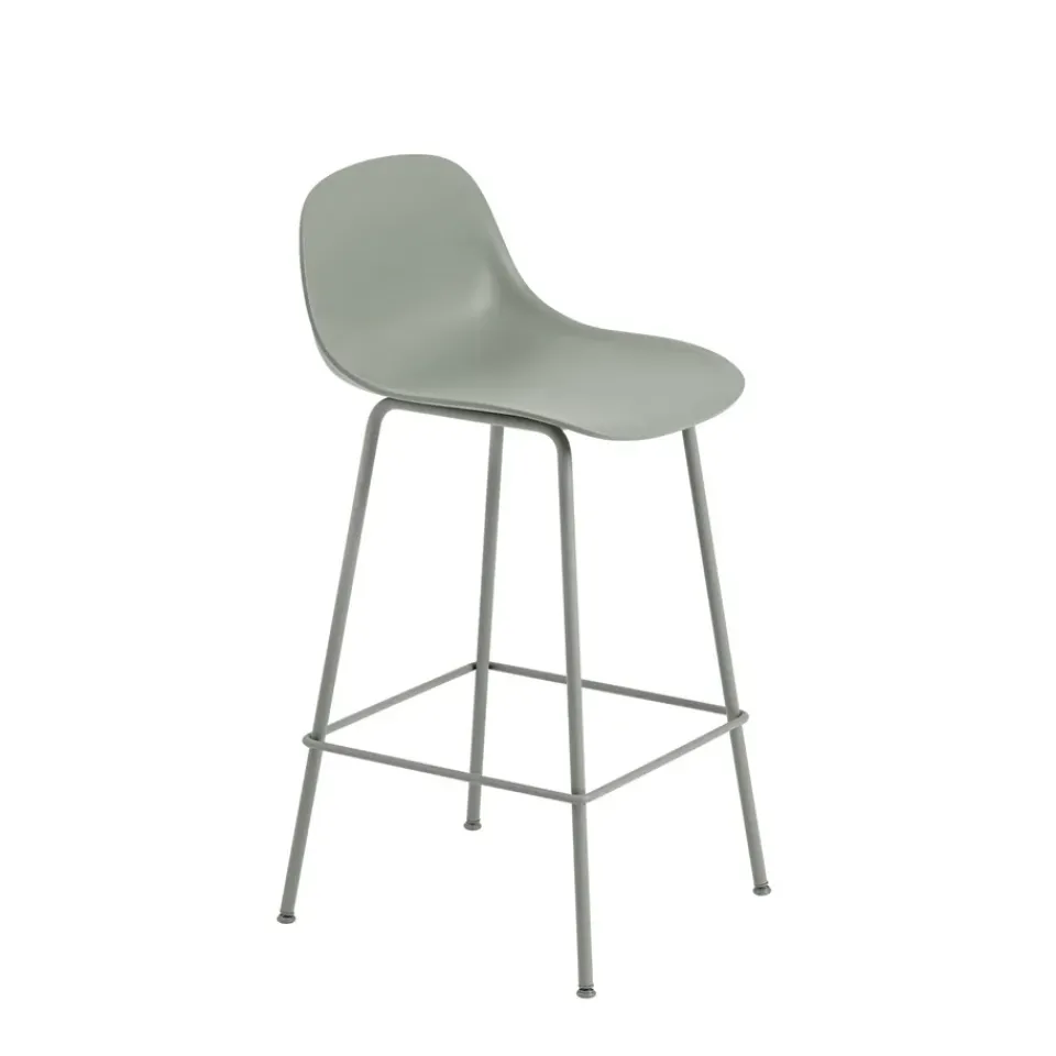 Muuto Bar Stools*Fiber Tube Bar Chair With Back Rest 65 Cm, dusty Green