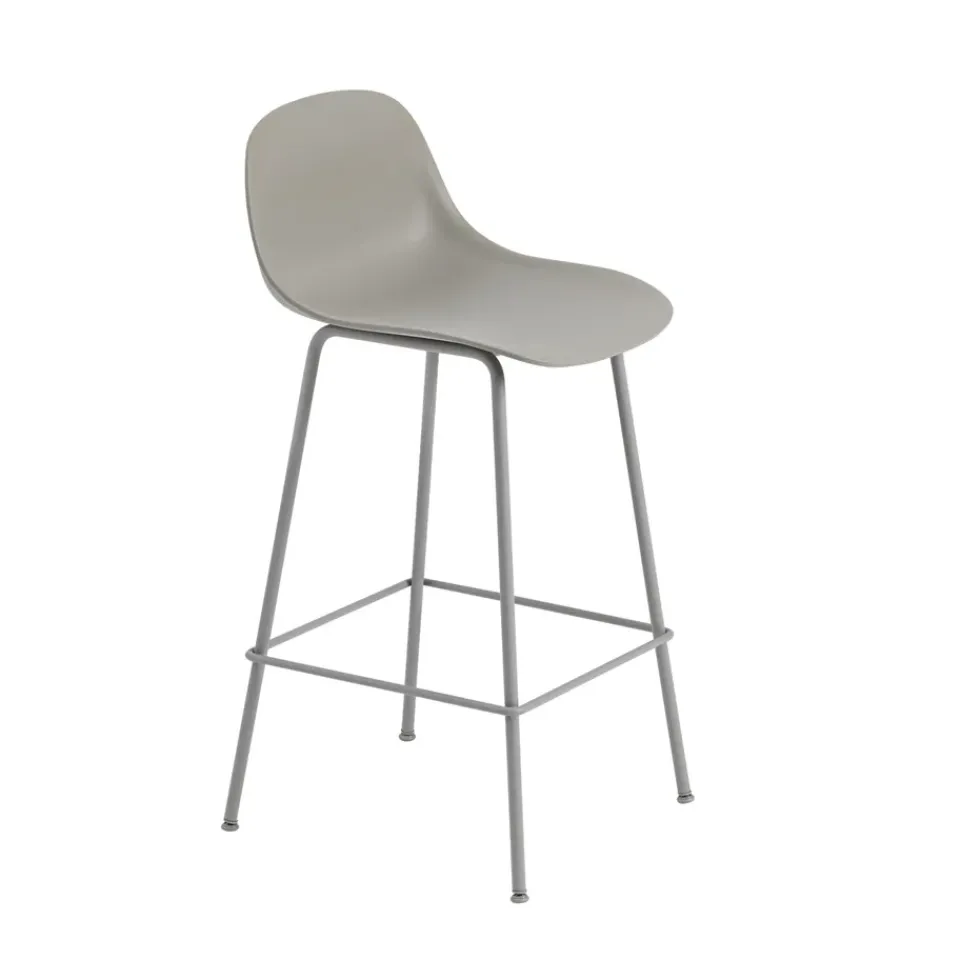 Muuto Bar Stools*Fiber Tube Bar Chair With Back Rest 65 Cm, Grey