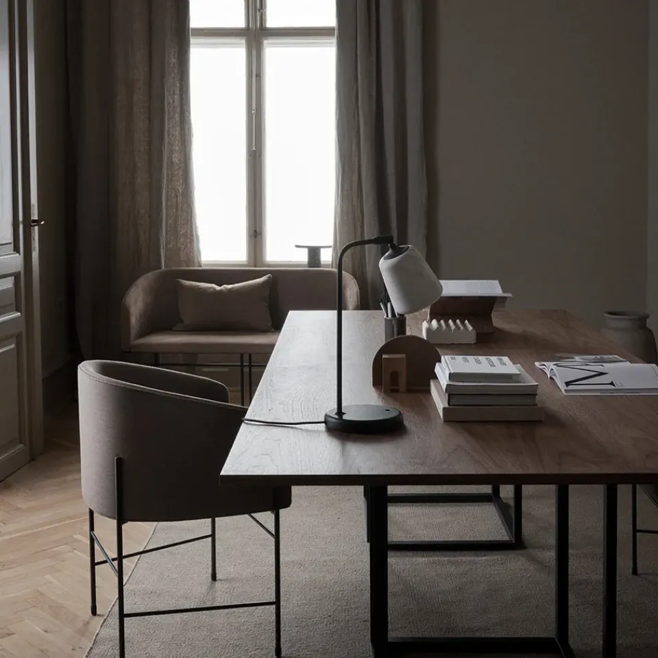 New Works Dining Tables*Florence rectangular dining table, Walnut. black stand Brown