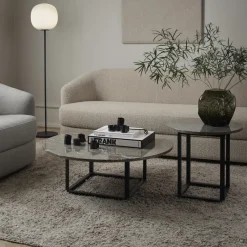 New Works Side Tables*Florence side table, marquina marble. ø50 cm. stand Black