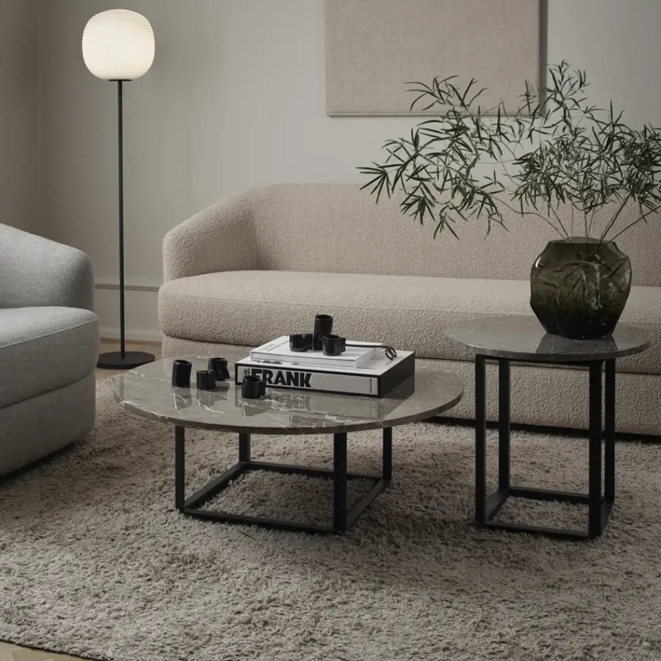 New Works Side Tables*Florence side table, marquina marble. ø50 cm. stand Black