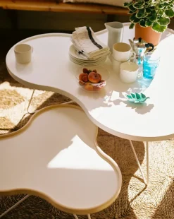 Swedese Coffee Tables*Flower table 84x90 cm, 45 cm--oak edge-chrome White