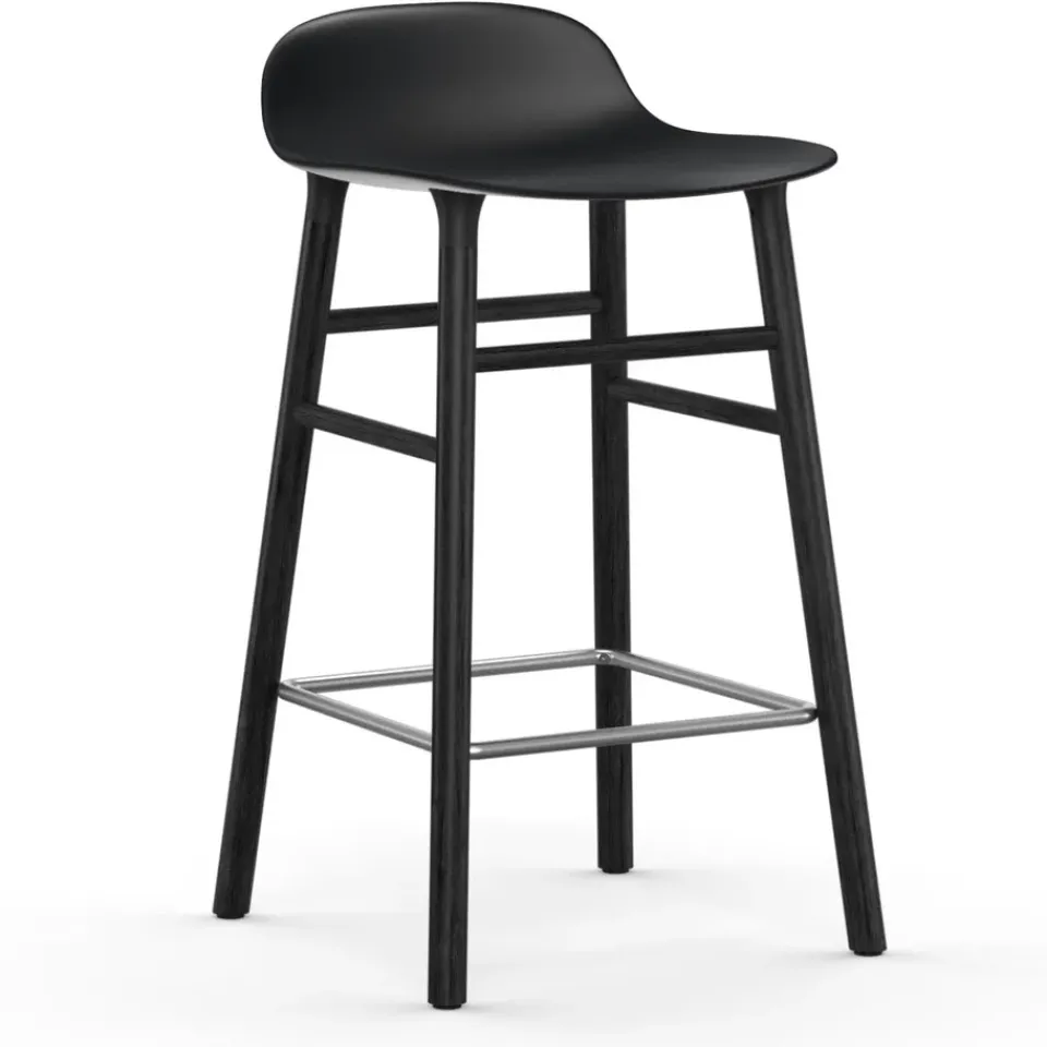 Normann Copenhagen Bar Stools*Form Chair barstool varnished oak legs 65 cm, Black Silver-colouredBlack
