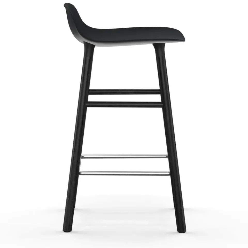 Normann Copenhagen Bar Stools*Form Chair barstool varnished oak legs 65 cm, Black Silver-colouredBlack