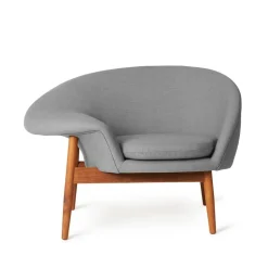 Warm Nordic Armchairs & Footstools*Fried Egg armchair, Fabric canvas 134 melange, oiled teak legs Grey