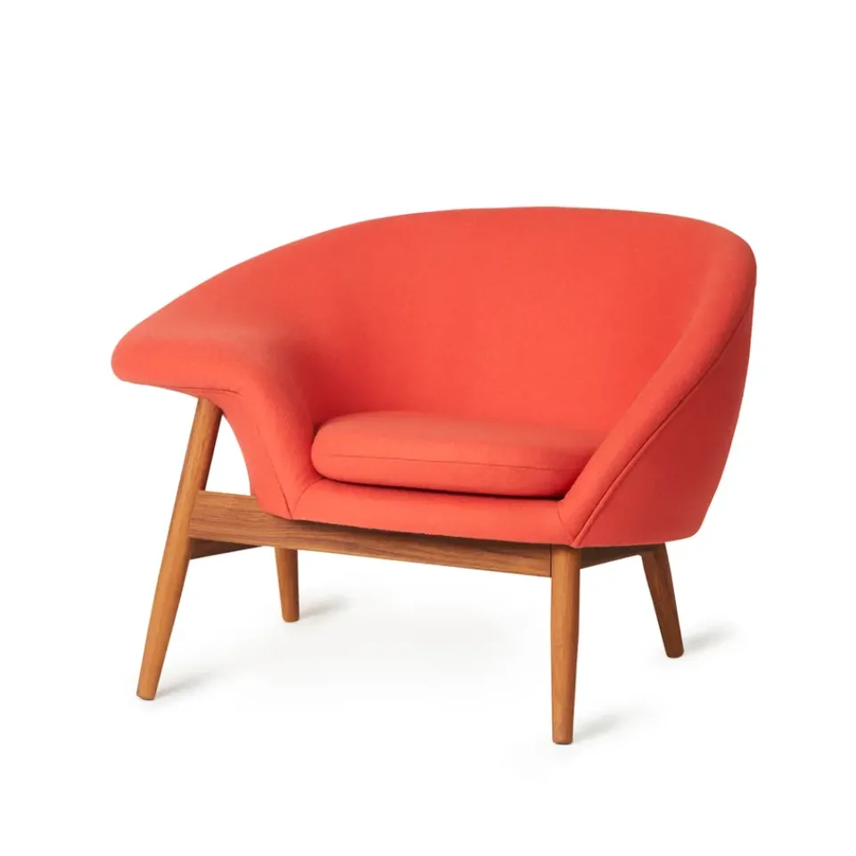 Warm Nordic Armchairs & Footstools*Fried Egg armchair, Fabric hero 551 apple , oiled teak legs Red