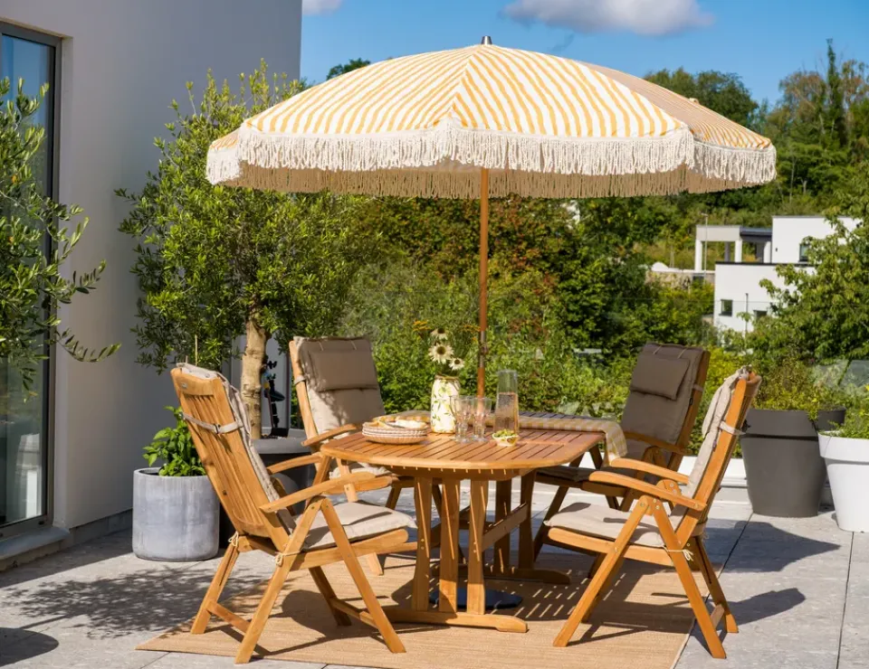 Brafab Sun Protection*Gatsby parasol, Yellow stripe, Ø256 cm Beige