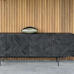Ethnicraft Dressers & Sideboards*Graphic sideboard, Teak 4 doors Black