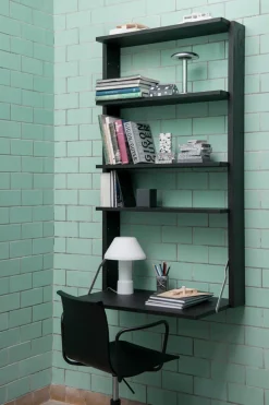 Massproductions Desks*Gridlock - M1-A4-0-D shelf with writing table, stained Ash Black