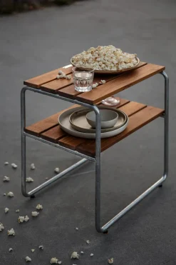Grythyttan Stålmöbler Table For Outdoor Use*Grythyttan side table, Teak-hot-dip galvanized stand Brown