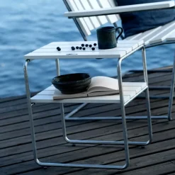 Grythyttan Stålmöbler Table For Outdoor Use*Grythyttan side table, lacquer oak-hot-dip galvanized stand White