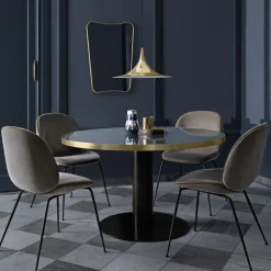 GUBI Dining Tables*2.0 dining table, Marble . ø110. black stand Green