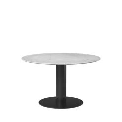 GUBI Dining Tables*2.0 dining table, Marble . ø110. black stand White