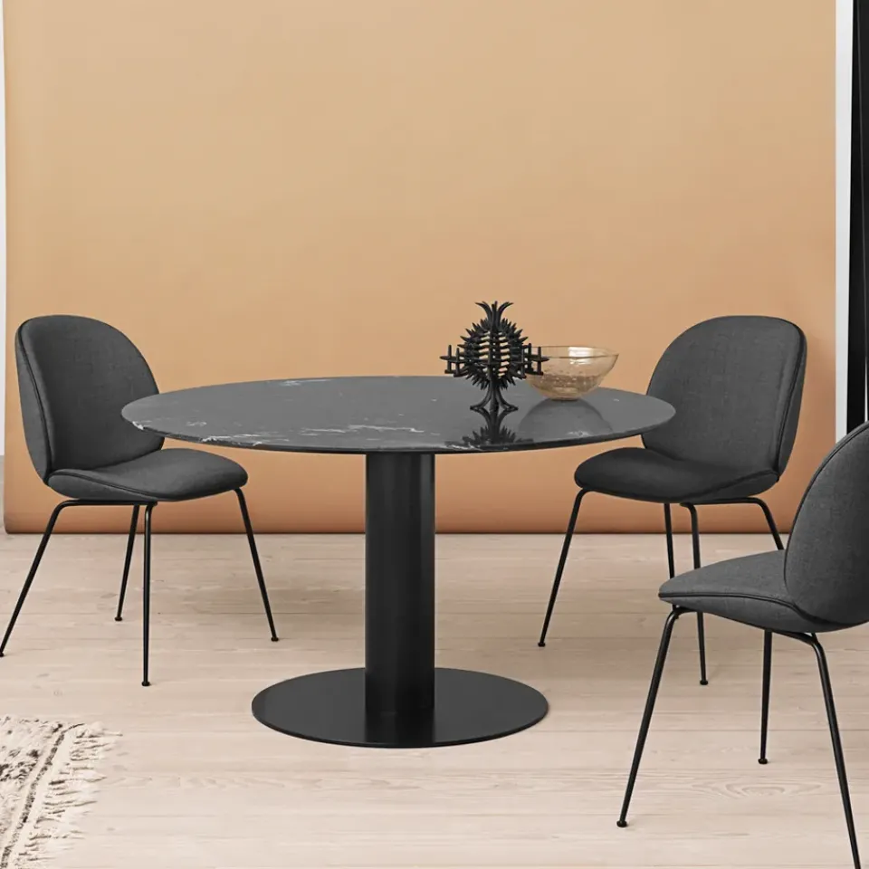 GUBI Dining Tables*2.0 dining table, Marble . ø150. black stand Green