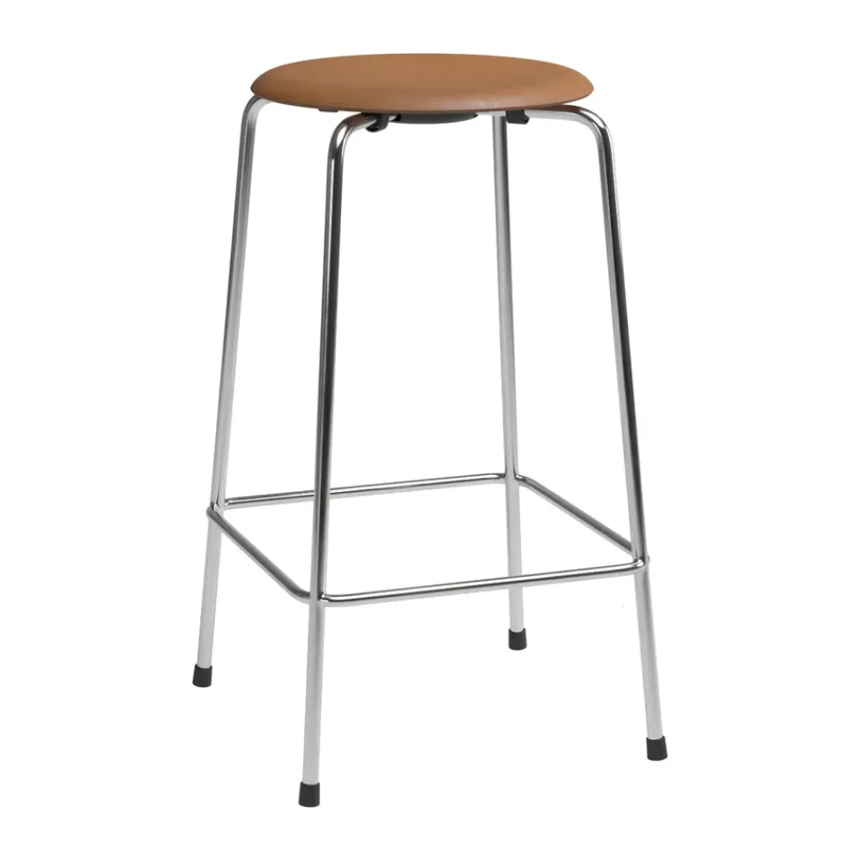Fritz Hansen Bar Stools*High Dot counter stool 4 legs, Wild leather walnut-chrome BrownSilver-coloured