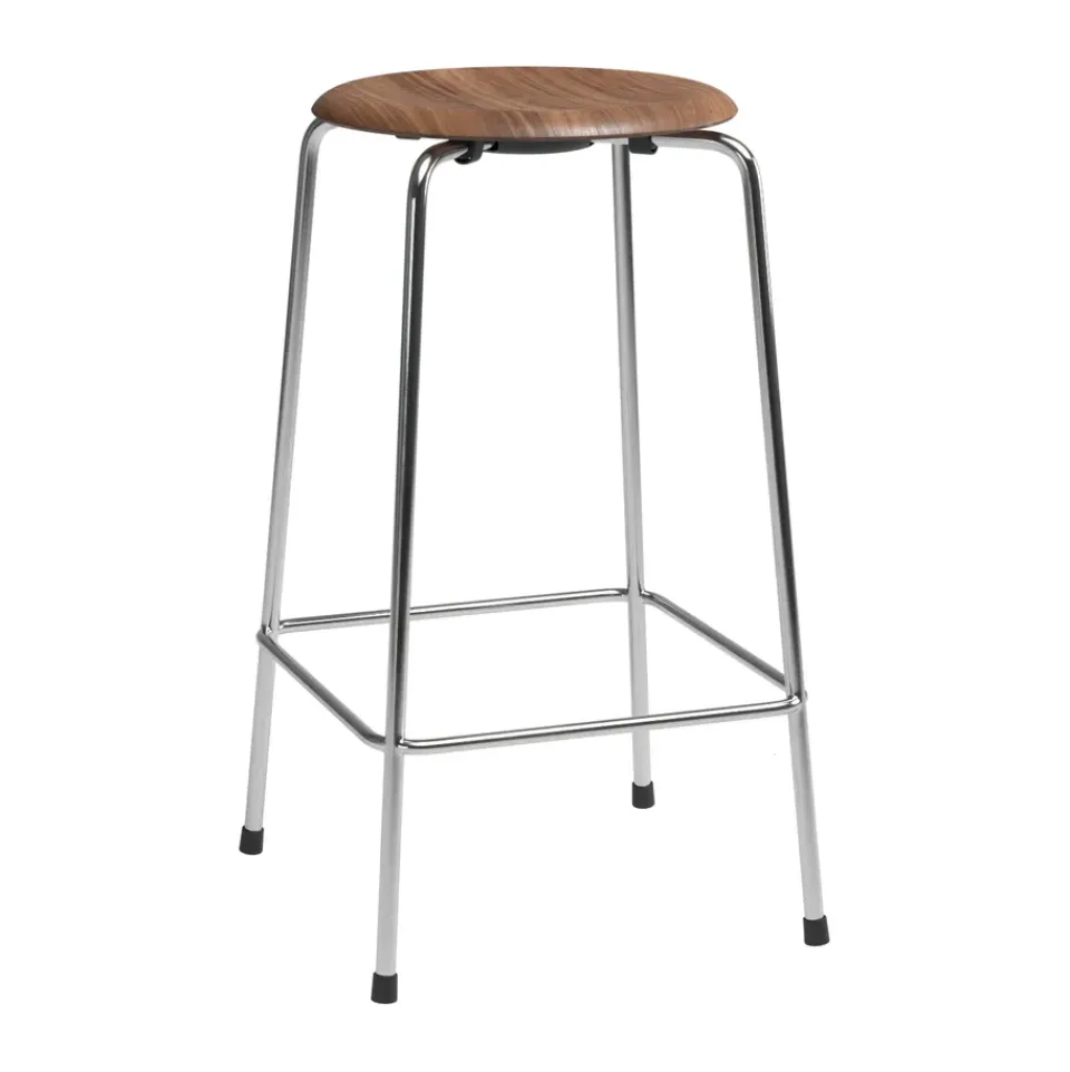 Fritz Hansen Bar Stools*High Dot counter stool 4 legs, Walnut-chrome BrownSilver-coloured