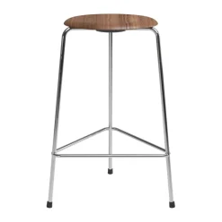 Fritz Hansen Bar Stools*High Dot counter stool 3 legs, Walnut-chrome BrownSilver-coloured