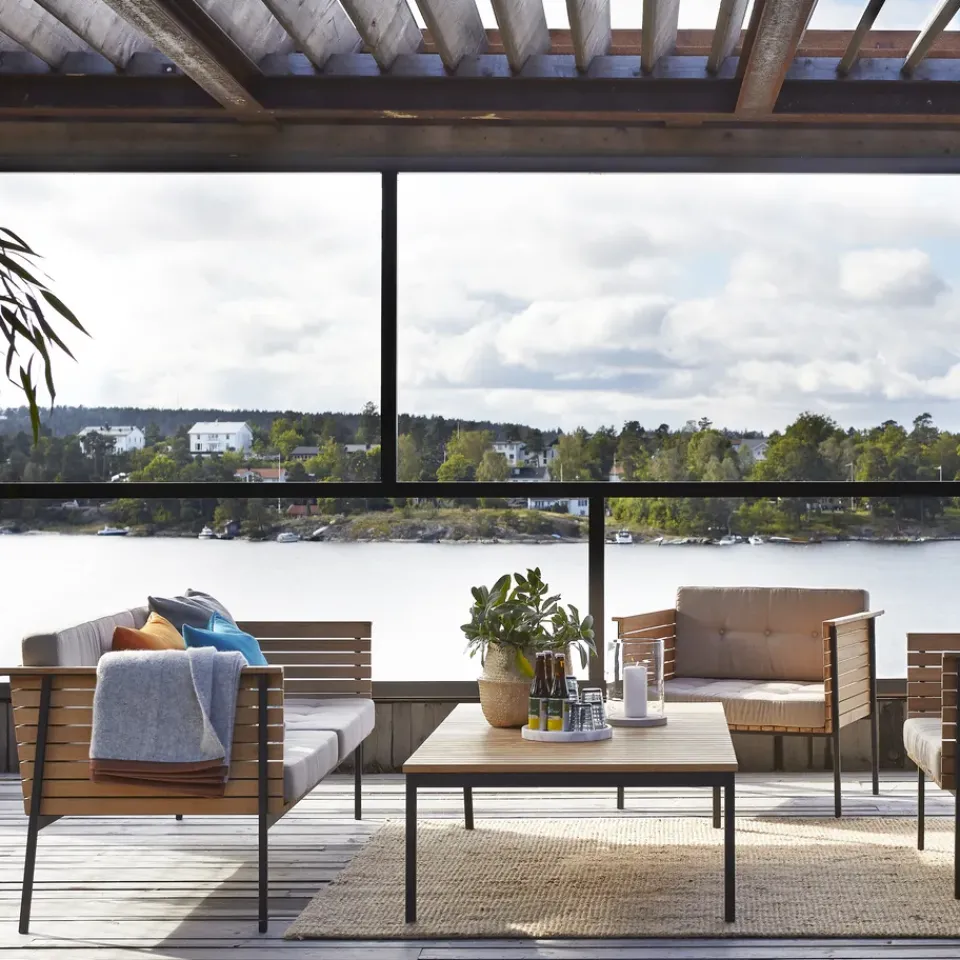 Skargaarden Table For Outdoor Use|Outdoor Lounge Furniture*Häringe coffee table, Teak, large, black steel frame Brown