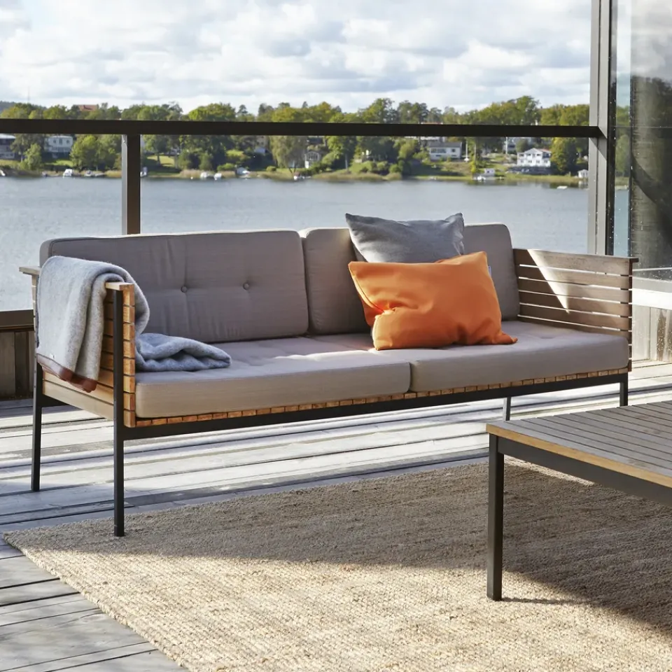 Skargaarden Table For Outdoor Use|Outdoor Lounge Furniture*Häringe coffee table, Teak, large, black steel frame Brown