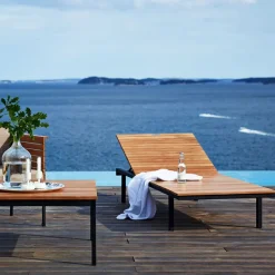 Skargaarden Seating*Häringe sun bed, Sunbrella Natté Nature -teak-black Grey