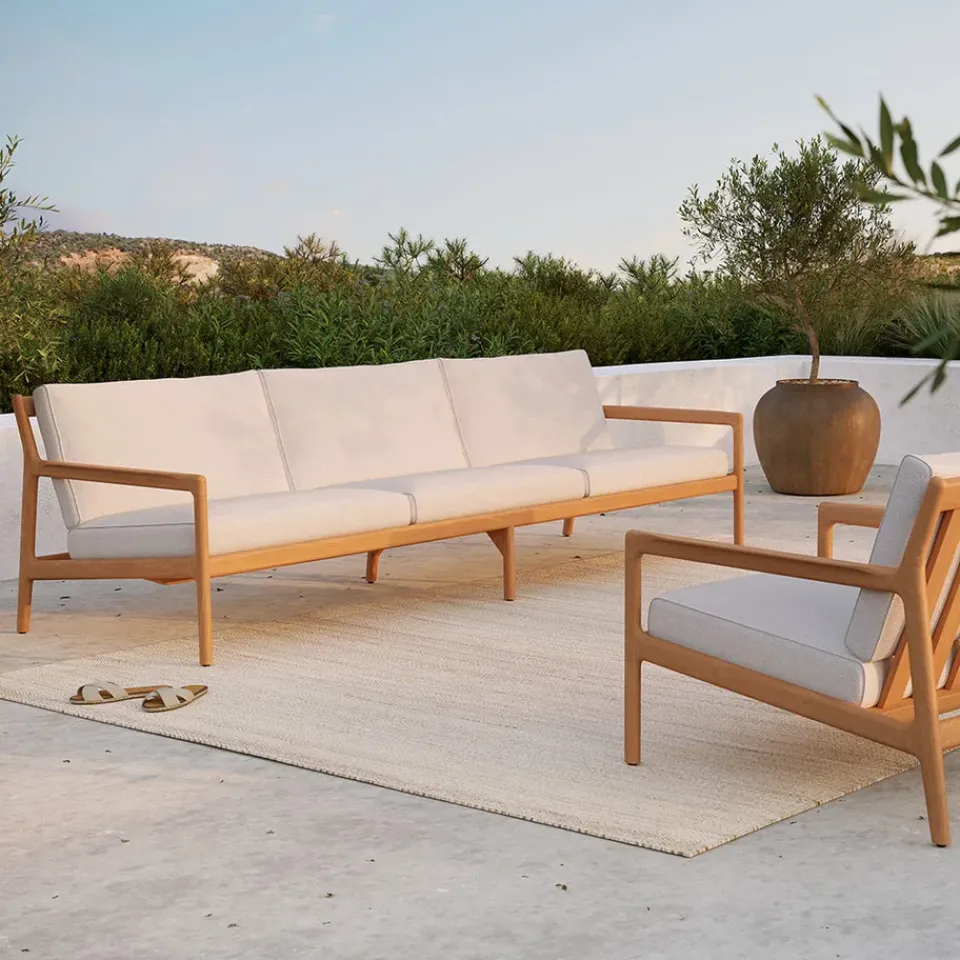 Ethnicraft Balcony Furniture|Outdoor Lounge Furniture*Jack outdoor 3 seater sofa teak, Off- White