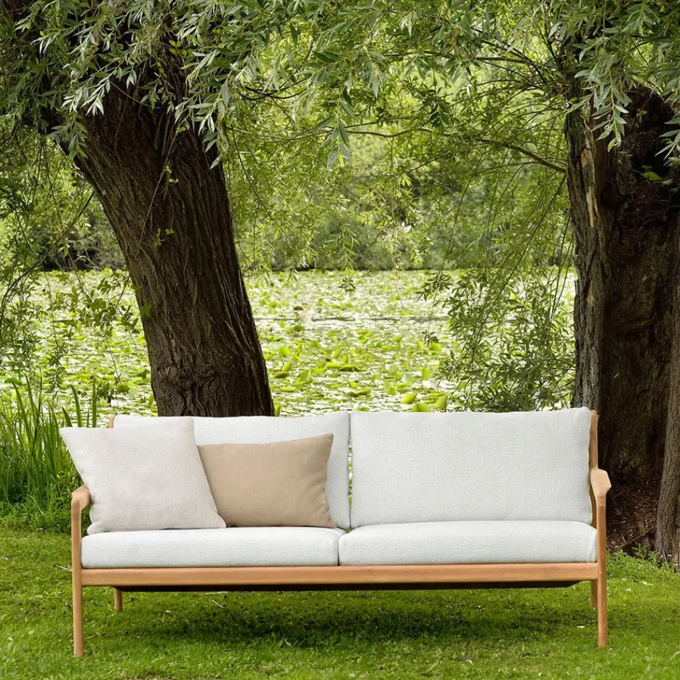 Ethnicraft Balcony Furniture|Outdoor Lounge Furniture*Jack outdoor sofa 2-seater teak, off-, teak base White