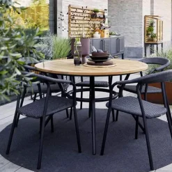 Cane-line Table For Outdoor Use*Joy dining table round, Fossil -lava grey Ø144 cm Black