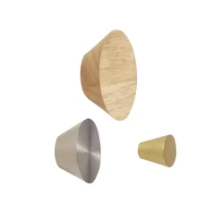Hübsch Clothes Hooks & Hangers*Knob 3-pack, Metal-wood-nickel-brass Silver-coloured