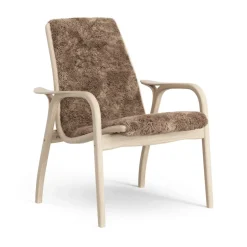 Swedese Armchairs & Footstools*Laminett arm chair white pigmented oak/sheep skin, Sahara (nougat brown) Beige