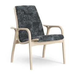 Swedese Armchairs & Footstools*Laminett arm chair white pigmented oak/sheep skin, Charcoal (dark grey) Beige