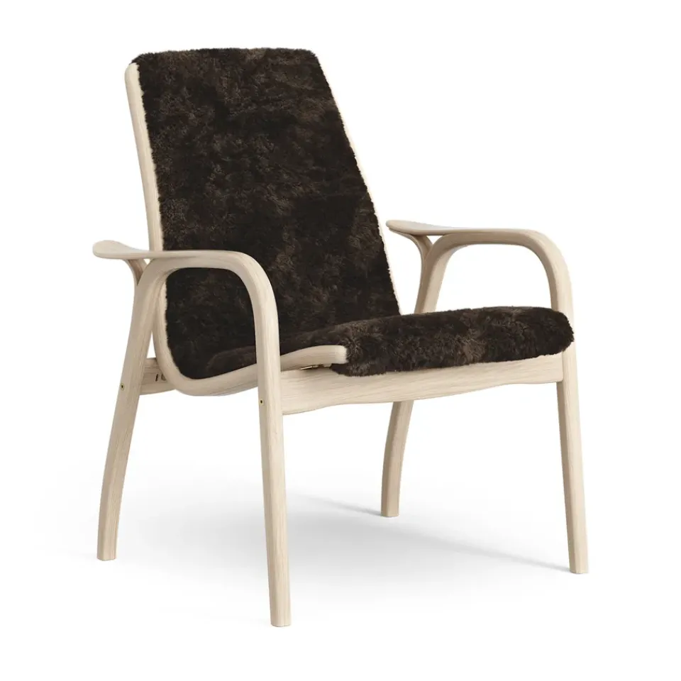 Swedese Armchairs & Footstools*Laminett arm chair white pigmented oak/sheep skin, Espresso (brown) Beige