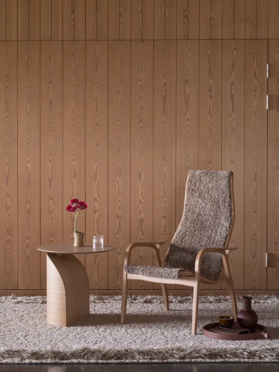 Swedese Armchairs & Footstools*Lamino arm chair laquered beech/sheep skin, Moonlight Beige