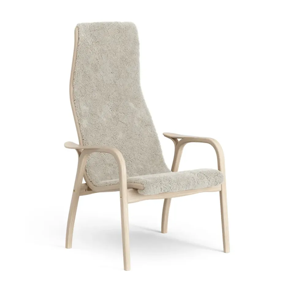 Swedese Armchairs & Footstools*Lamino arm chair white pigmented oak/sheep skin, Moonlight Beige