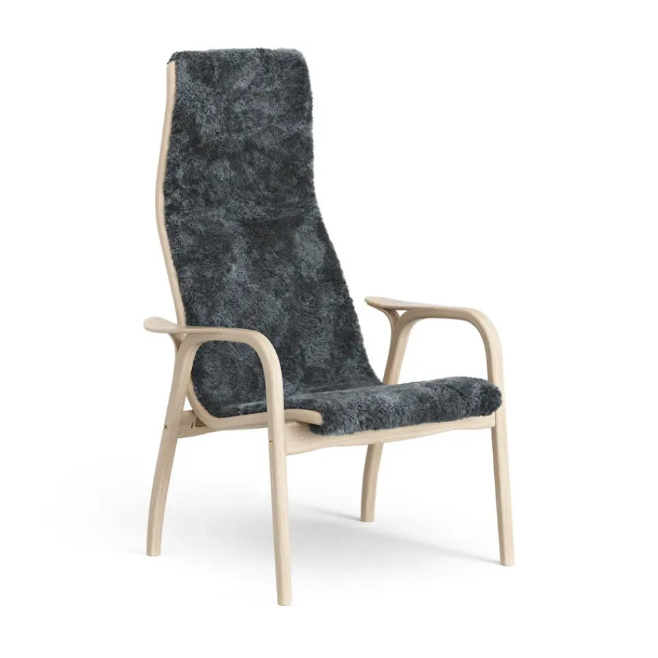Swedese Armchairs & Footstools*Lamino arm chair white pigmented oak/sheep skin, Charcoal (dark grey) Beige