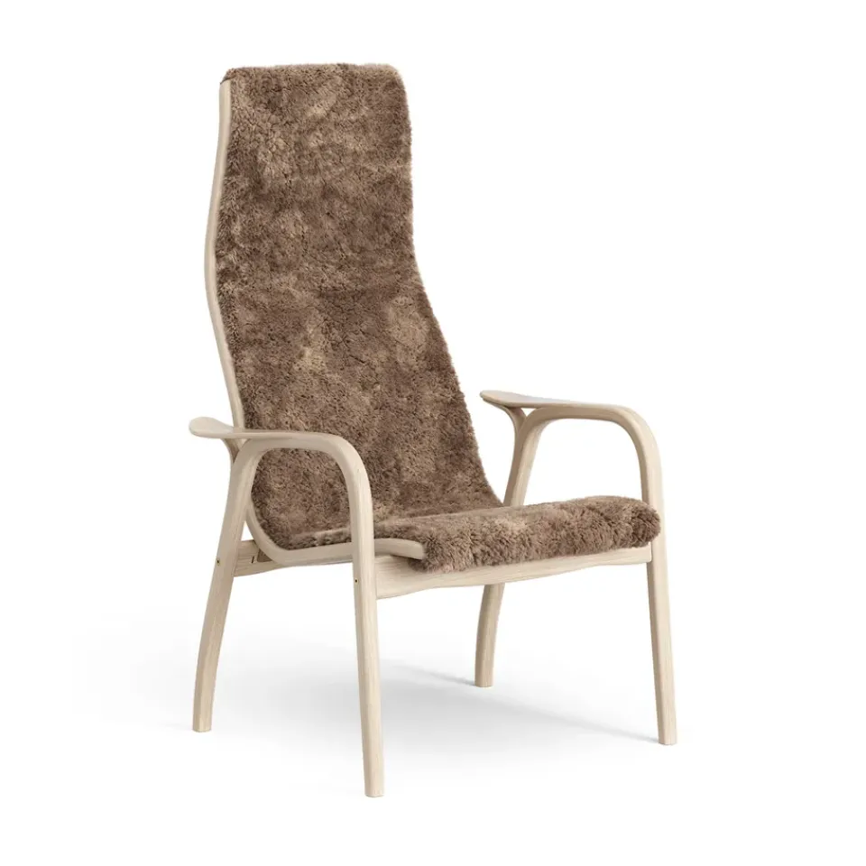 Swedese Armchairs & Footstools*Lamino arm chair white pigmented oak/sheep skin, Sahara (nougat brown) Beige