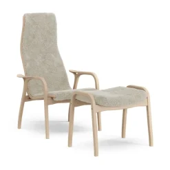 Swedese Armchairs & Footstools*Lamino armchair and footstool varnished beech/sheepskin, Moonlight Beige