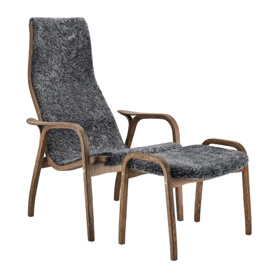 Swedese Armchairs & Footstools*Lamino armchair and footstool oak/sheepskin Special Edition, Rubio Monocoat Chocolate-Charcoal Grey