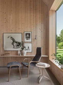 Swedese Armchairs & Footstools*Lamino armchair and footstool oiled oak/sheepskin, Scandinavian Grey