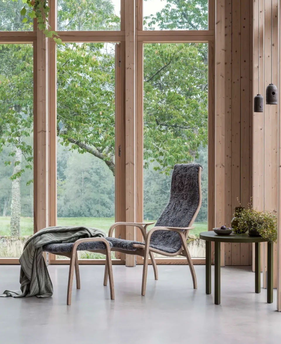 Swedese Armchairs & Footstools*Lamino armchair and footstool oiled oak/sheepskin, Scandinavian Grey