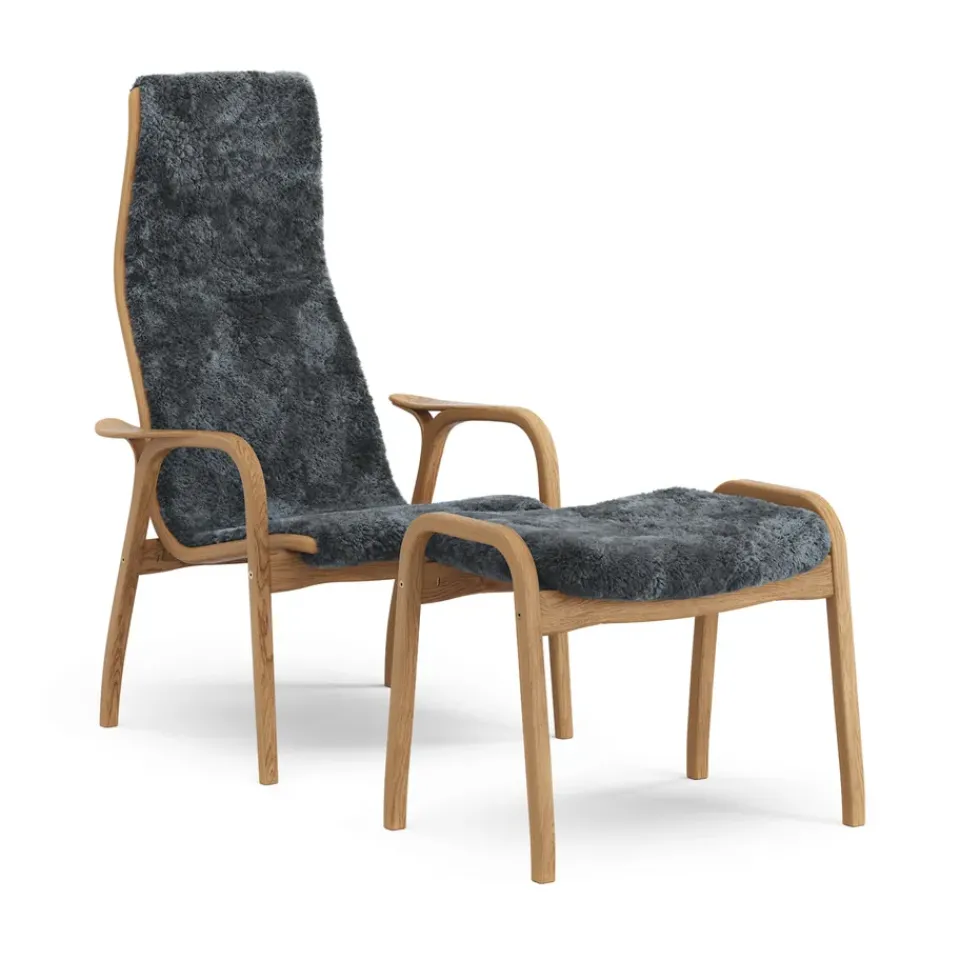 Swedese Armchairs & Footstools*Lamino armchair and footstool oiled oak/sheepskin, Charcoal (dark ) Grey