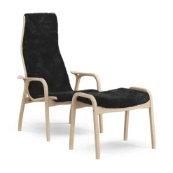 Swedese Armchairs & Footstools*Lamino armchair and footstool varnished beech/sheepskin, Black