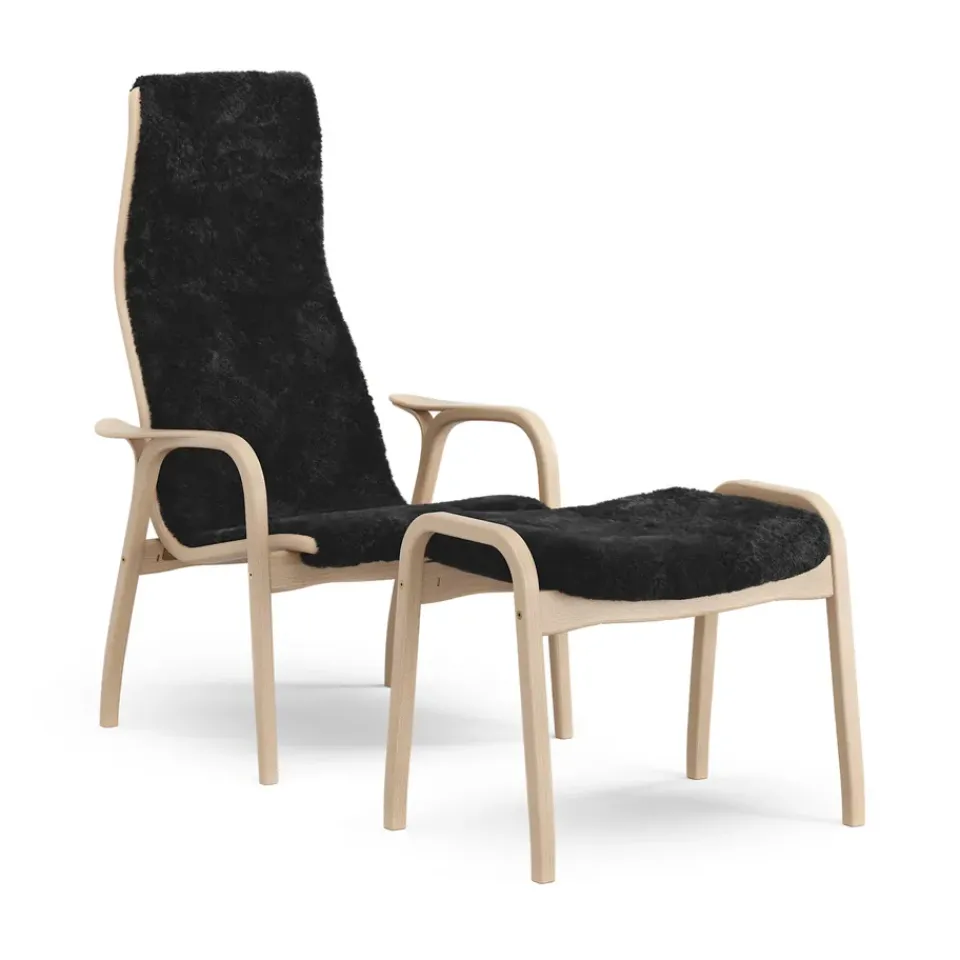 Swedese Armchairs & Footstools*Lamino armchair and footstool varnished beech/sheepskin, Black